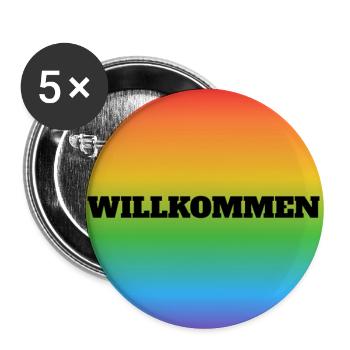 Willkommen Rainbow Welcome - Buttons groß 56 mm (5er Pack) - Weiß - Vorne