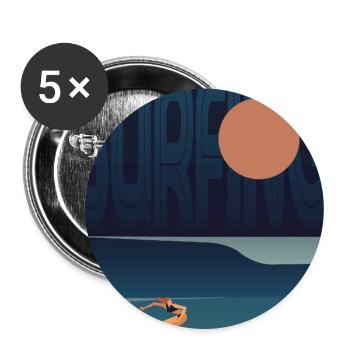 SURFER WELLE - Buttons groß 56 mm (5er Pack) - Weiß - Vorne