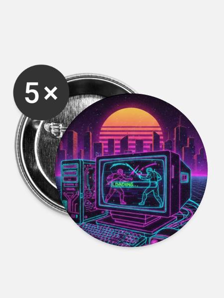 Retro Cyber Gamer - Buttons groß 56 mm (5er Pack) - Weiß
