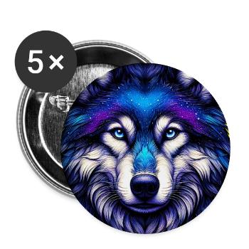 Loup - Lot de 5 grands badges (56 mm) - blanc - Devant