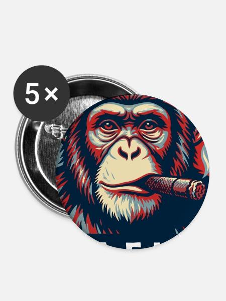 Pop-Art-Schimpanse mit Zigarre - Buttons groß 56 mm (5er Pack) - Weiß