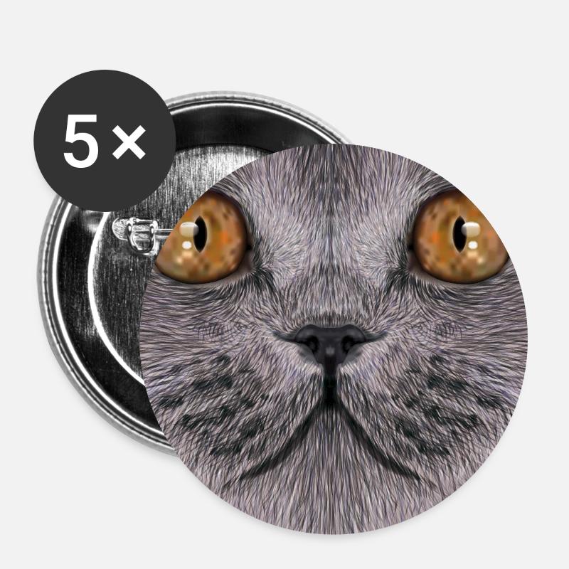 Britisch-Kurzhaar-Katze - Buttons groß 56 mm (5er Pack) - Weiß