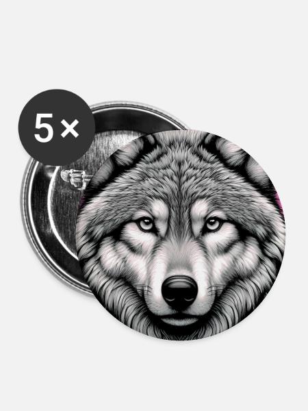 Wolf - Buttons groß 56 mm (5er Pack) - Weiß