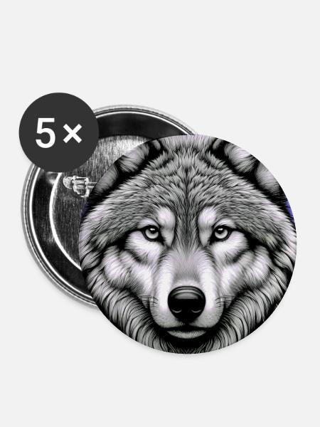Wolf - Buttons groß 56 mm (5er Pack) - Weiß