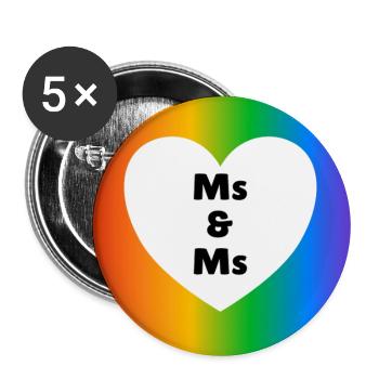 Frau & Frau Pride Heart on Rainbow – lesbische Hochzeit - Buttons groß 56 mm (5er Pack) - Weiß - Vorne