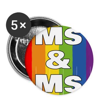 Frau & Frau Regenbogenstolz - Buttons groß 56 mm (5er Pack) - Weiß - Vorne