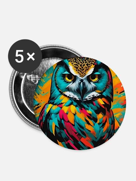 Eule - Buttons groß 56 mm (5er Pack) - Weiß
