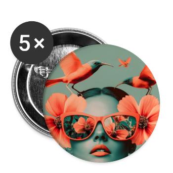 Porträt einer Frau mit Vögeln und Blumen - Buttons groß 56 mm (5er Pack) - Weiß - Vorne