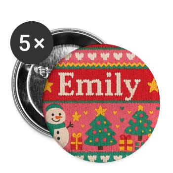 Festive Name Emily Ugly Chrismas Style, Xmas  - Buttons large 2.2''/56 mm (5-pack) - white - Front