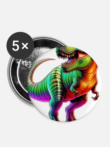 Dinosaurier - Buttons groß 56 mm (5er Pack) - Weiß
