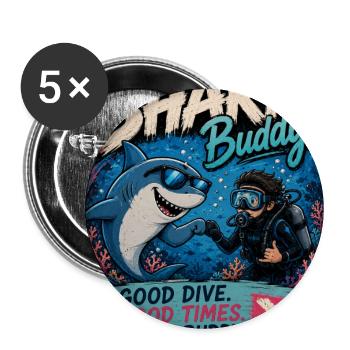 Aventure de plongeur Shark Buddy - Lot de 5 grands badges (56 mm) - blanc - Devant