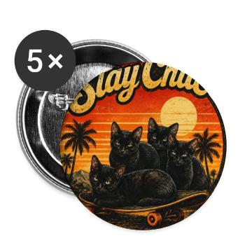 Restez calmes, chats au coucher du soleil - Lot de 5 grands badges (56 mm) - blanc - Devant