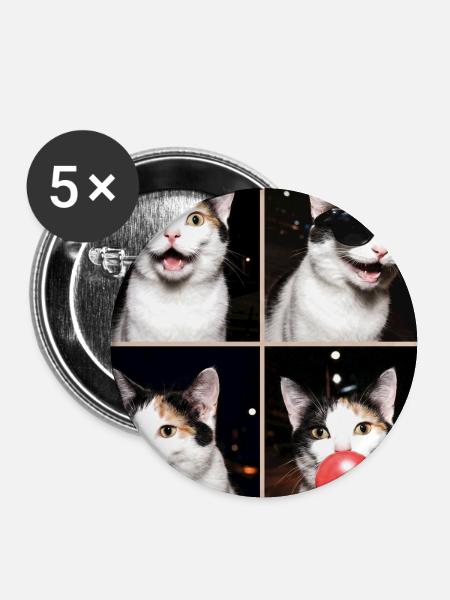 Katzen Japanese Bobtail Katze - Buttons groß 56 mm (5er Pack) - Weiß