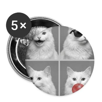 Katzen Türkisch Angora Katze - Buttons groß 56 mm (5er Pack) - Weiß - Vorne