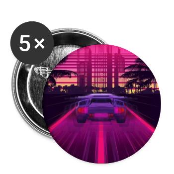 Synthwave Esthétique Rétro Vaporwave des années 80 des années 90 Auto - Lot de 5 grands badges (56 mm) - blanc - Devant