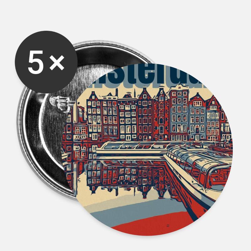 Amsterdam - Lot de 5 grands badges (56 mm) - blanc