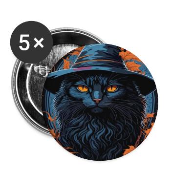 Portrait of a Cat with a Sorcerer's Hat - Buttons large 2.2''/56 mm (5-pack) - white - Front