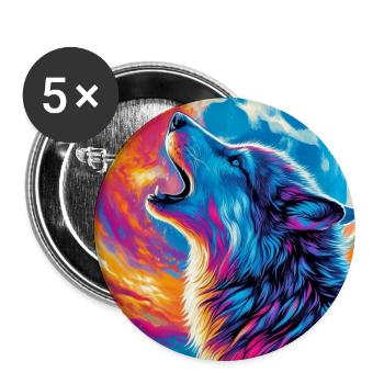 Wolf howls at the moon - Buttons large 2.2''/56 mm (5-pack) - white - Front