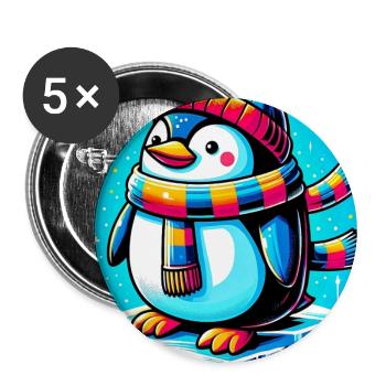 Pingouin - Lot de 5 grands badges (56 mm) - blanc - Devant
