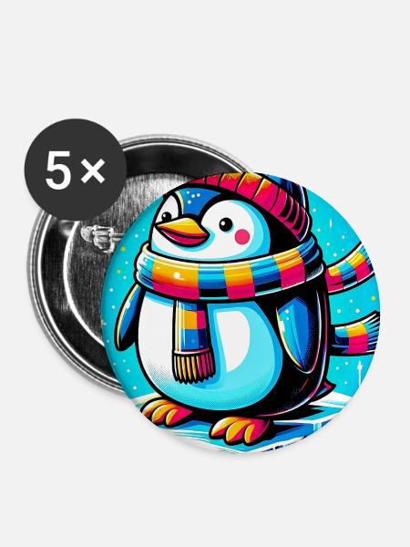 Pinguin - Buttons groß 56 mm (5er Pack) - Weiß