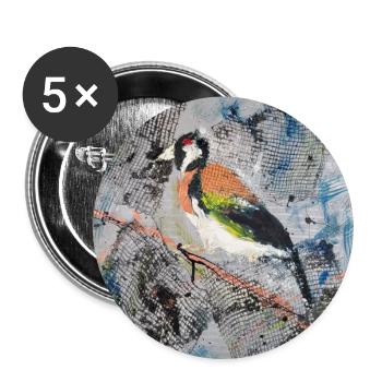 Acrylmalerei mit Stiglitz auf Baumast - Buttons groß 56 mm (5er Pack) - Weiß - Vorne