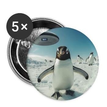 Pinguin Selfie mit UFO - Buttons groß 56 mm (5er Pack) - Weiß - Vorne