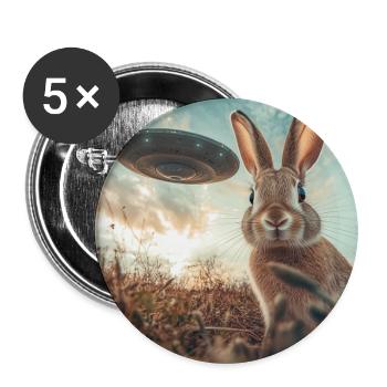 Hase Selfie mit UFO - Buttons groß 56 mm (5er Pack) - Weiß - Vorne