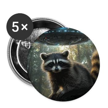 Waschbär Selfie mit UFO - Buttons groß 56 mm (5er Pack) - Weiß - Vorne