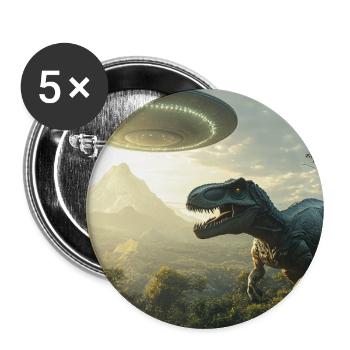 T-Rex Selfie mit UFO - Buttons groß 56 mm (5er Pack) - Weiß - Vorne
