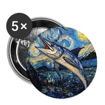 Marlin bleu, poisson étoilé à la Van Gogh - Lot de 5 grands badges (56 mm) - blanc - Devant
