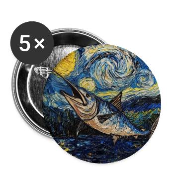 Marlin bleu, style Van Gogh, étoilé - Lot de 5 grands badges (56 mm) - blanc - Devant