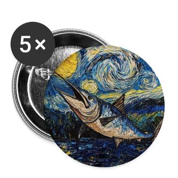 Marlin bleu, poisson étoilé à la Van Gogh - Lot de 5 grands badges (56 mm) - blanc - Devant