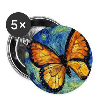 Papillon étoilé style Van Gogh - Lot de 5 grands badges (56 mm) - blanc - Devant