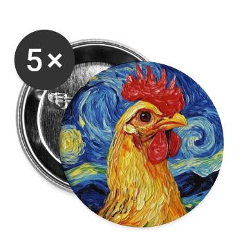 Poulet Coq Poulets Style Van Gogh Étoilé - Lot de 5 grands badges (56 mm) - blanc - Devant