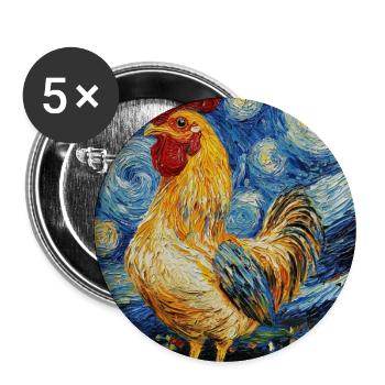 Poulet Coq Poulets Style Van Gogh Étoilé - Lot de 5 grands badges (56 mm) - blanc - Devant