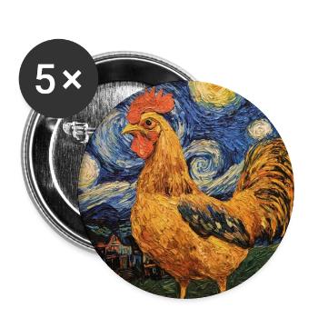 Poulet Coq Poulets Style Van Gogh Étoilé - Lot de 5 grands badges (56 mm) - blanc - Devant