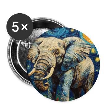 Éléphant Van Gogh Style Nuit étoilée - Lot de 5 grands badges (56 mm) - blanc - Devant
