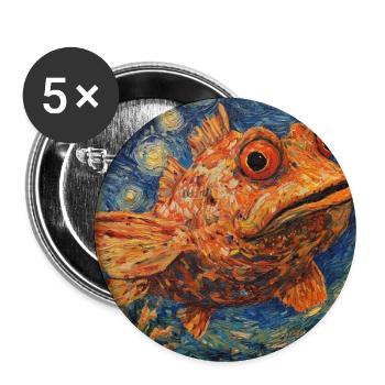 Fish Van Gogh Style - Buttons large 2.2''/56 mm (5-pack) - white - Front