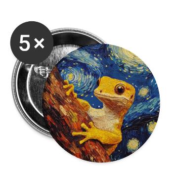Gecko Van Gogh Style Nuit étoilée - Lot de 5 grands badges (56 mm) - blanc - Devant