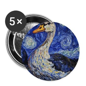 Oie canard oiseau style Van Gogh nuit étoilée - Lot de 5 grands badges (56 mm) - blanc - Devant