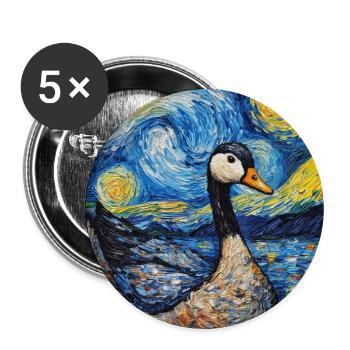 Oie canard oiseau style Van Gogh nuit étoilée - Lot de 5 grands badges (56 mm) - blanc - Devant
