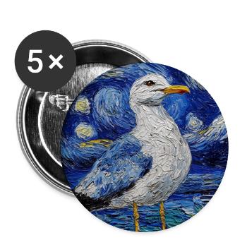 Mouette oiseau style Van Gogh nuit étoilée - Lot de 5 grands badges (56 mm) - blanc - Devant