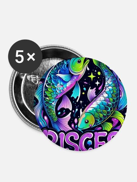 Fische - Buttons groß 56 mm (5er Pack) - Weiß