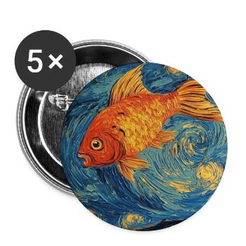 Poisson rouge poisson style Van Gogh nuit étoilée - Lot de 5 grands badges (56 mm) - blanc - Devant