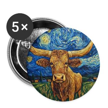 Longhorn Kuh Kühe Stier Van Gogh Starry Night - Buttons groß 56 mm (5er Pack) - Weiß - Vorne