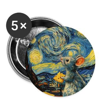 Souris mange du fromage Nuit étoilée à la Van Gogh - Lot de 5 grands badges (56 mm) - blanc - Devant