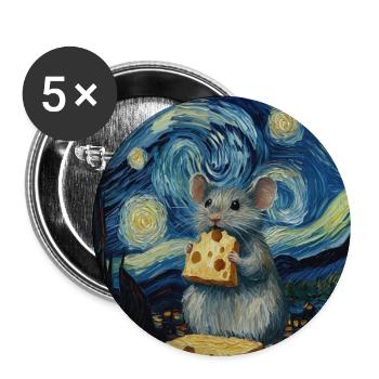 Souris mange du fromage Nuit étoilée à la Van Gogh - Lot de 5 grands badges (56 mm) - blanc - Devant