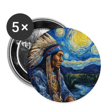Indianer Häuptling Van Gogh Style Starry Night - Buttons groß 56 mm (5er Pack) - Weiß - Vorne