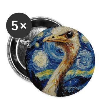 Oiseau Autruche Style Van Gogh Nuit étoilée - Lot de 5 grands badges (56 mm) - blanc - Devant
