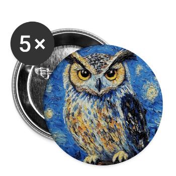 hibou oiseau style van gogh nuit étoilée - Lot de 5 grands badges (56 mm) - blanc - Devant